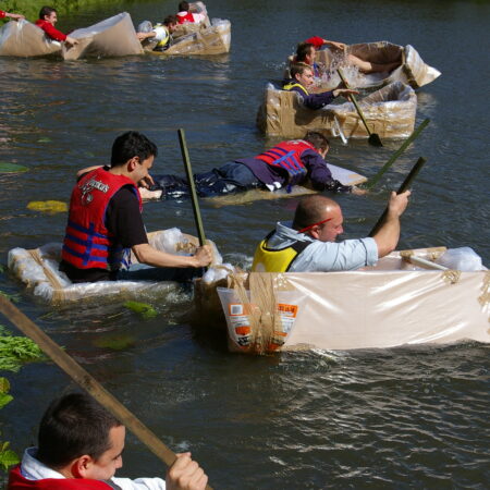 Leadership training activity build a boat at Hi5 reading Lake